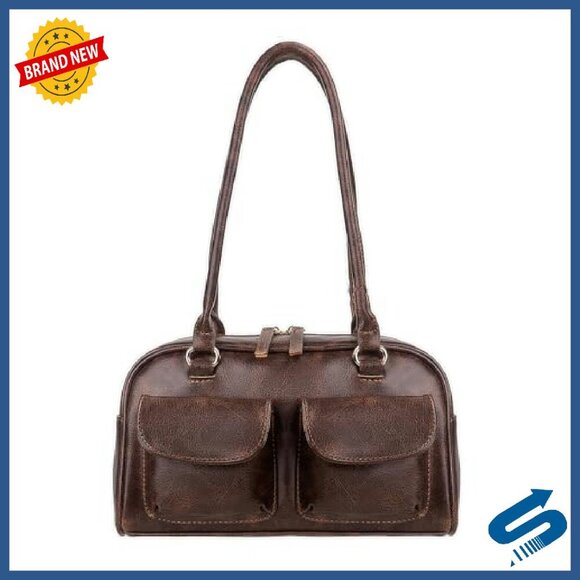 Vegan Leather Shoulder Bag Boston Style Lightweight Work Travel Purse - Picture 2 of 8